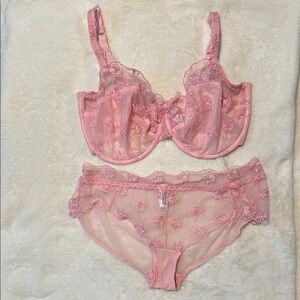 Panache Pink Underwire Bra & Matching Panty with Lace Details